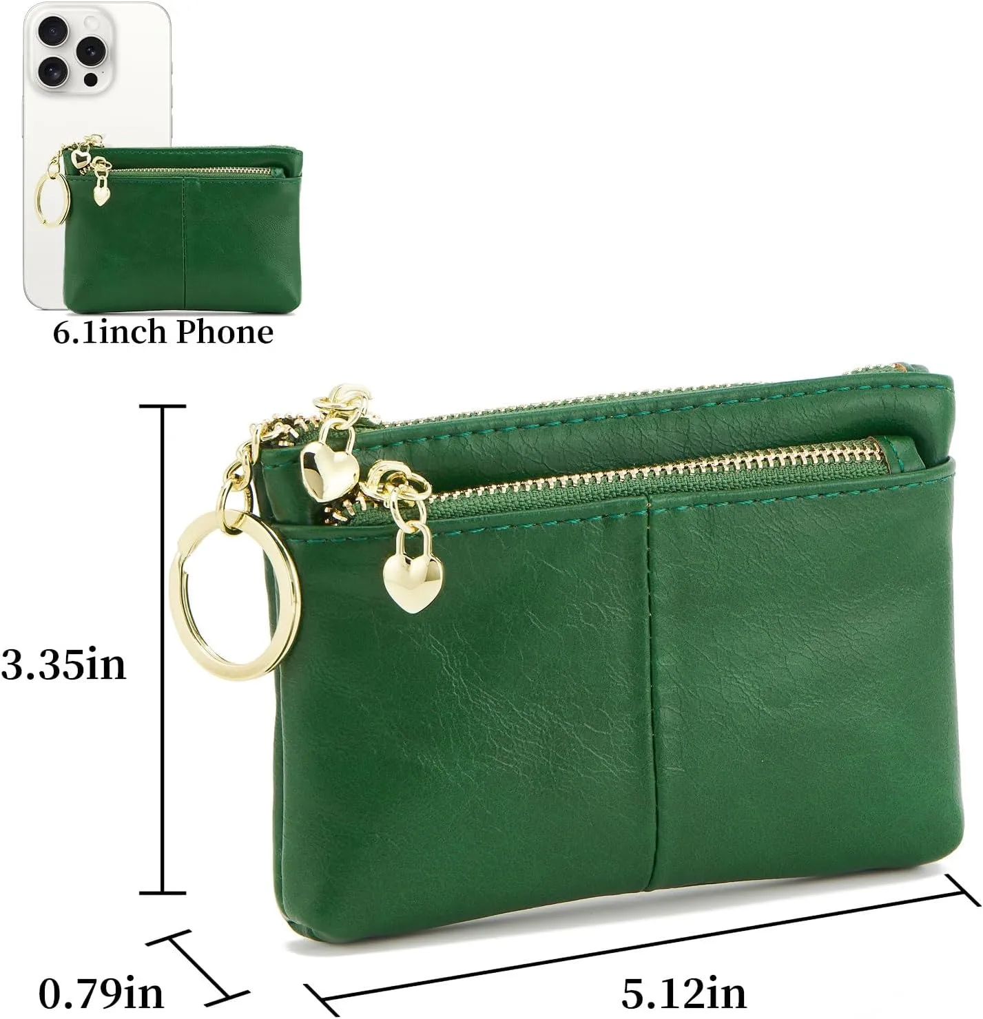 ZOOEASS Women PU Leather Zip Mini Coin Purse With Key Ring Triple Zipper Card Holder Wallet(Green)